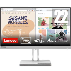 Lenovo L-Series 54.48 cm (21.4inch) _ FHD Ultraslim Monitor _16.7Mn Colors, 75Hz, 4ms, AMD FreeSync, HDMI,TUV Eye Comfort & Low Blue Light, Smart Display Customization Artery, Grey, L22e-40