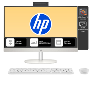 HP All-in-One 24, AMD Ryzen 3 7320U,8GB LPDDR5, 512GB SSD (Win11,Office24,White) Anti-Glare, FHD, 23.8inch(60.5 cm), 510SP White Wireless Keyboard and Mouse Combo,Radeon Graphics, 5.27kg,24-cr0014in