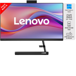 Lenovo IdeaCentre AIO 3 Intel Celeron 7305 22_ FHD IPS 3-Side Edgeless All-in-One Desktop with Alexa Built-in (8GB_512GB SSD_Win11_HD 720p Camera_USB Wired Keyboard & Mouse), F0GG0061IN