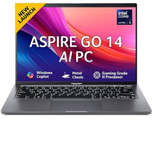 (Refurbished) acer AspireGo14, Intel Core Ultra5 125H(14thgen) AI Processor,16 GB1TB, WUXGA IPS, 14.035.56 cm, Win 11 Home, MS Office, Steel Gray, 1.5 kg, AG14-71M,Privacy Shutter,Backlit KB, Prem