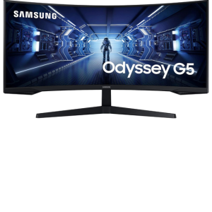 Samsung 34_(86.42cm) Odyssey G5 Curved Gaming Monitor_WQHD 3440 x 1440_1000R_165Hz_1ms_21_9_Wall Mountable_FreeSync Premium_Ports-DP, HDMI, Headphone_DP Cable_Eye-Saver_LC34G55TWWWXXL_Black